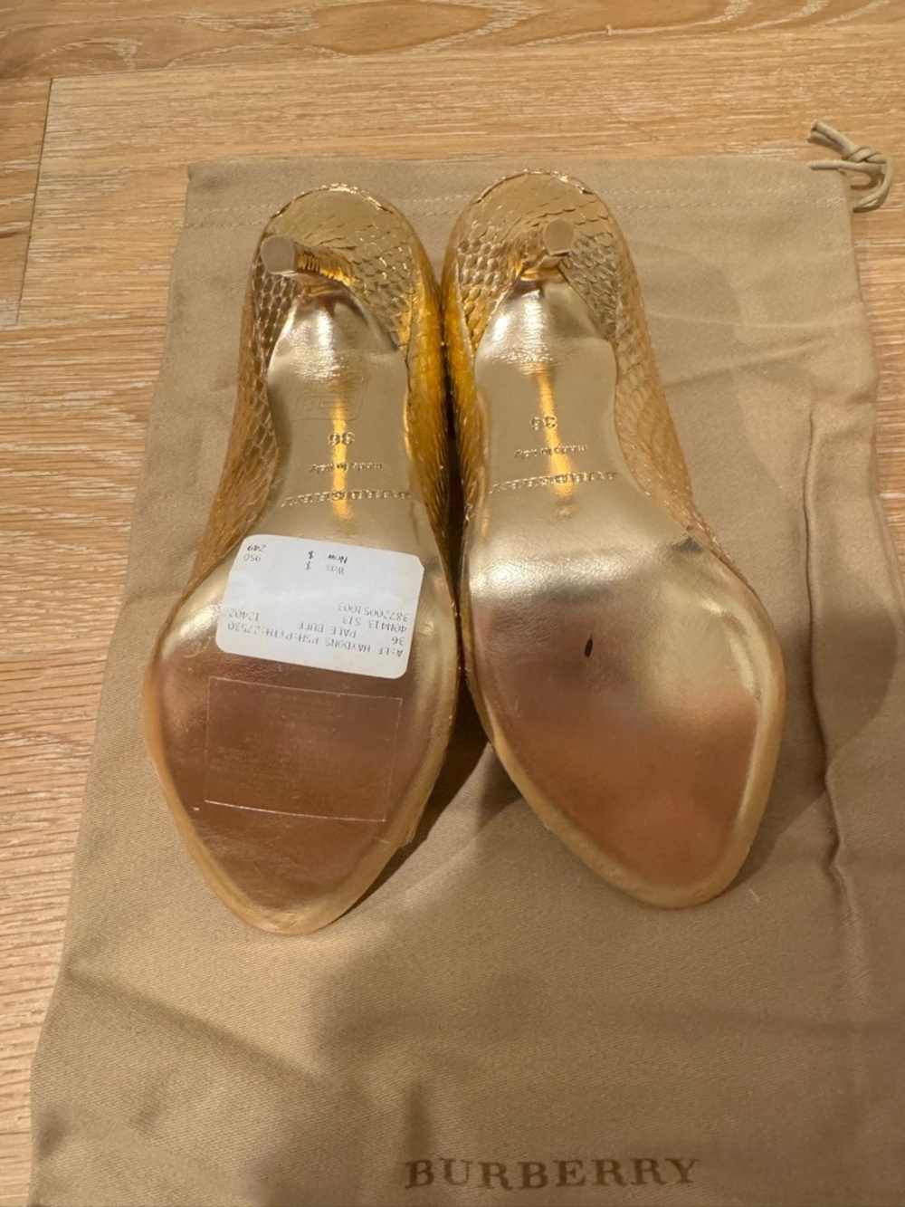 Burberry Gold Snakeskin Peep-Toe Heels - Picture 5 of 6